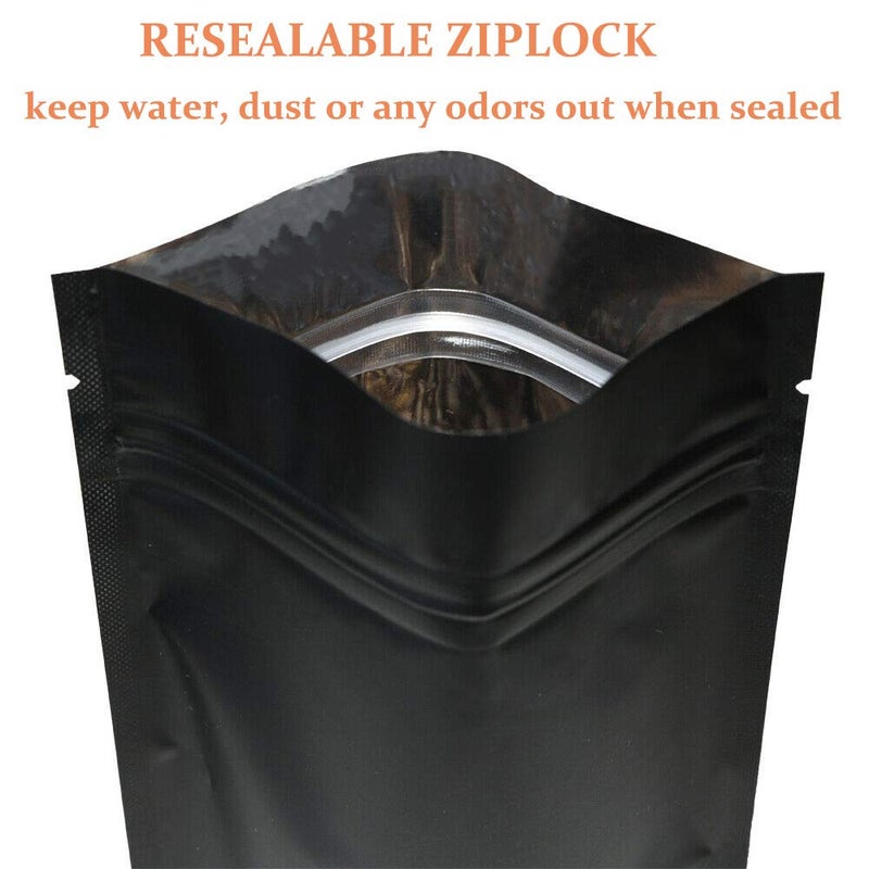 Fnuiddt 100 Pack Smell Proof Mylar Bags - 4 x 6 Inches Resealable Stand Up Ziplock Bags Food Storage Foil Pouch Matte Black - Image 5